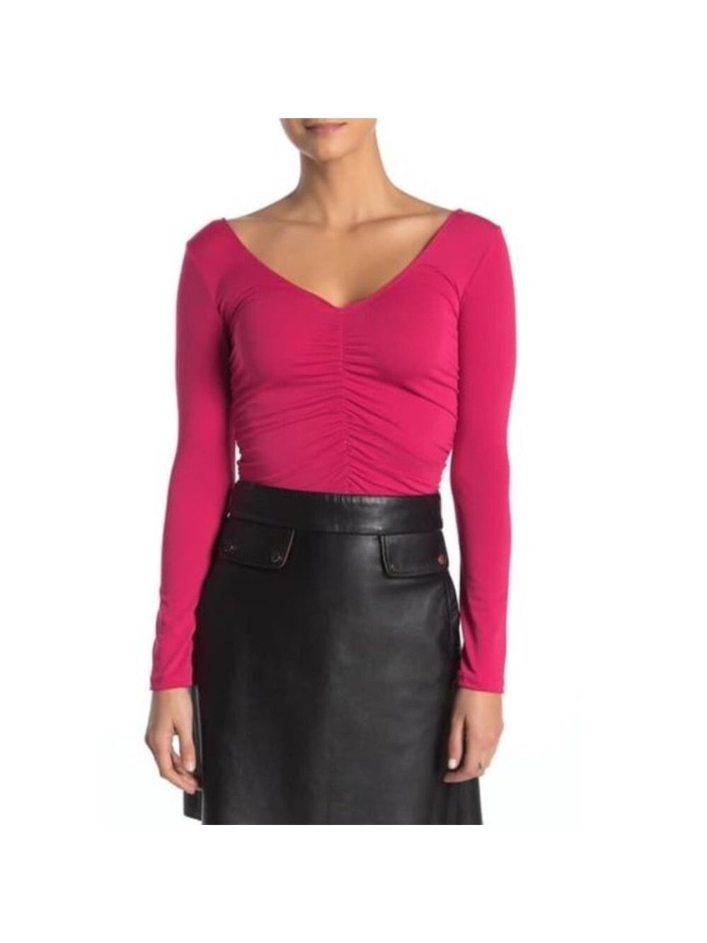 Velvet Torch Ruched V-Neck Long Sleeve Top